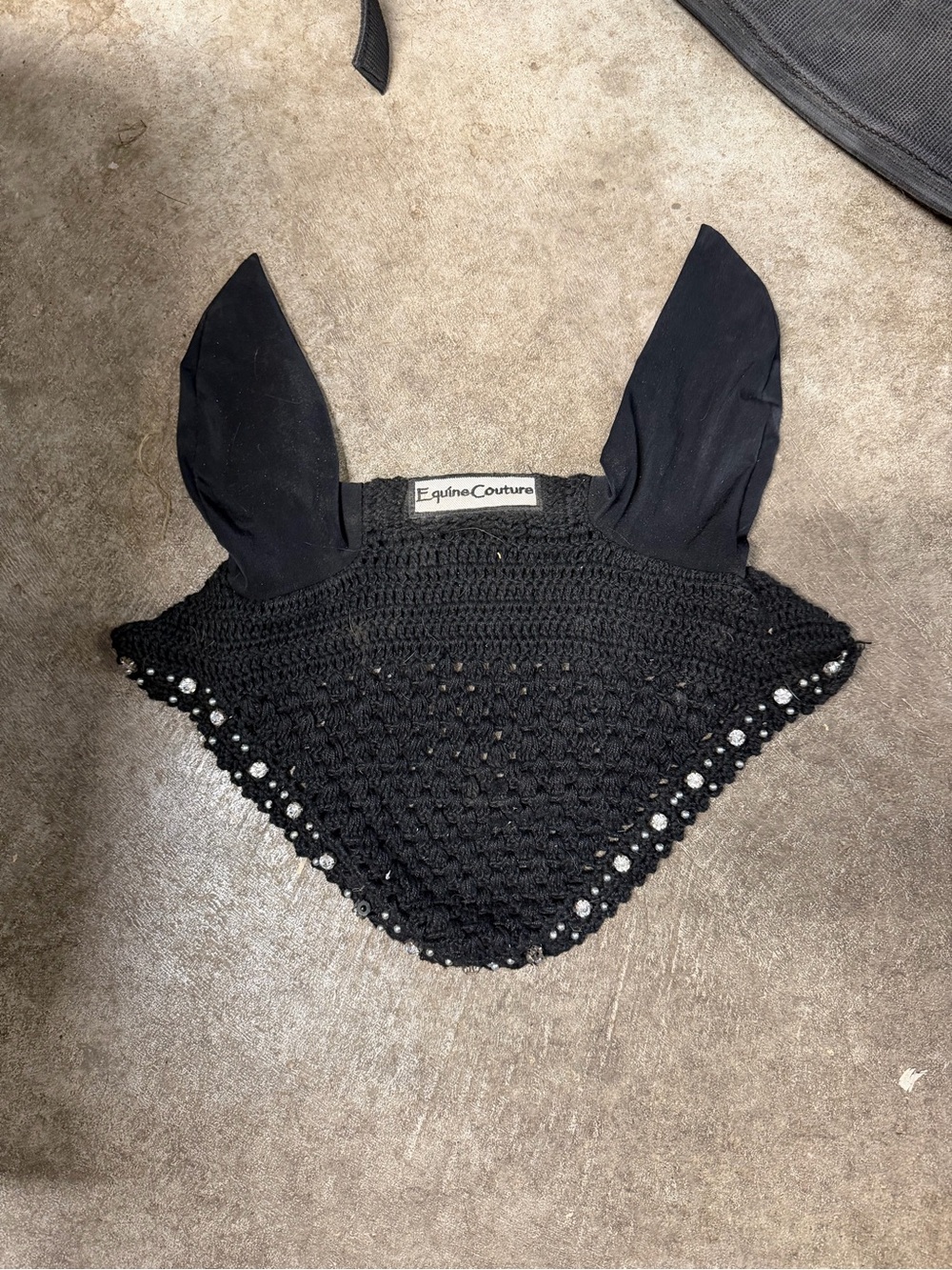 Equine Couture Black Crochet Beaded Ear Bonnet
